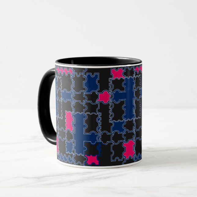 Abstrakta pusselbitar element lapptäcke geometri mugg (Framsida vänster)