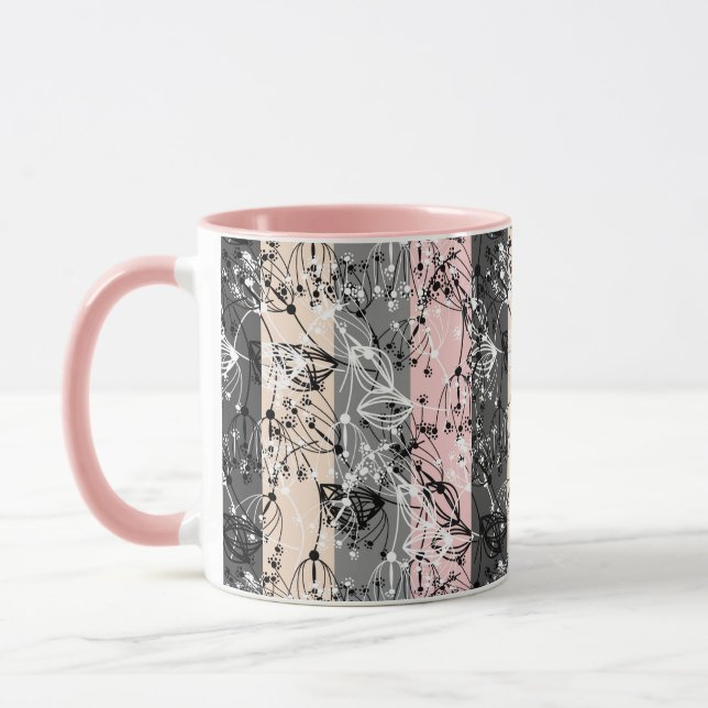 Abstrakta retro små blommor blommande blad gren mugg (Vänster)