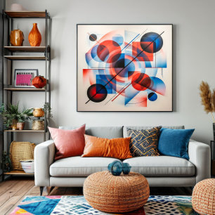 Abstrakta röda blå cirklar modern poster