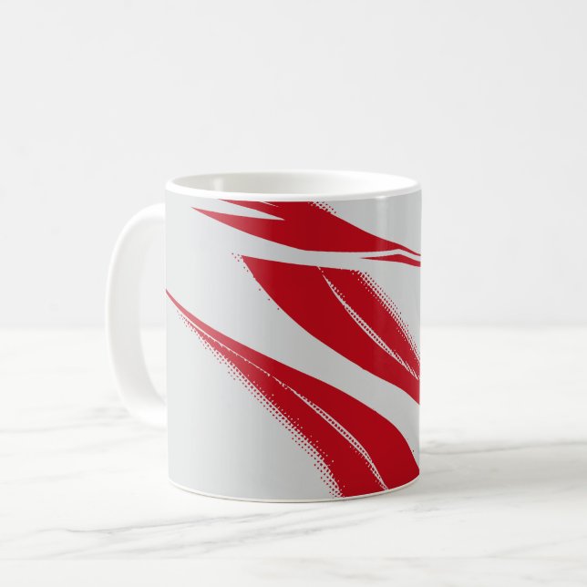 Abstrakta röda böjda linjer på ljusgrå bakgrund kaffemugg (Framsida vänster)