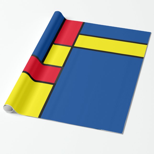Abstrakta röda, gula och blå block geometriska presentpapper (Utrullad)
