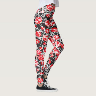 Abstrakta röda prickar och virriga vita linjer leggings