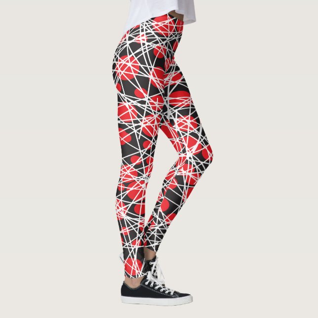 Abstrakta röda prickar och virriga vita linjer leggings (Höger)