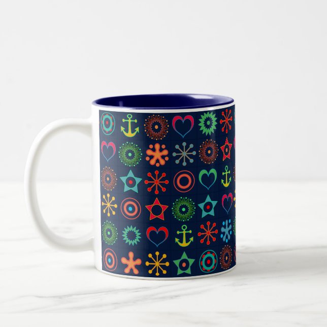 Abstrakta roliga former retro design tryck Två-Tonad mugg (Vänster)