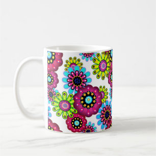 Abstrakta roliga tecknade blommor blommig barn ska kaffemugg