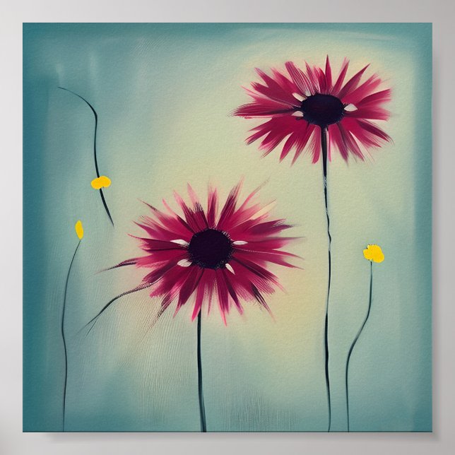 Abstrakta rosa och gula blommor minimalistisk kons poster (Framsidan)