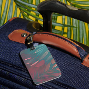 Abstrakta rosa och teal fjädrar bagagebricka