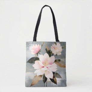Abstrakta rosa och vita Wabi-Sabi-blommor Tygkasse