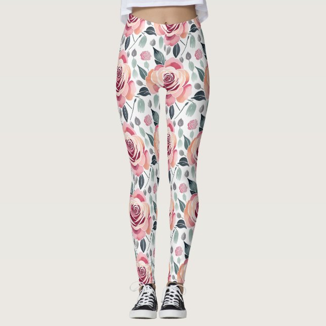 Abstrakta rosor i pastellfärger  leggings (Framsida)