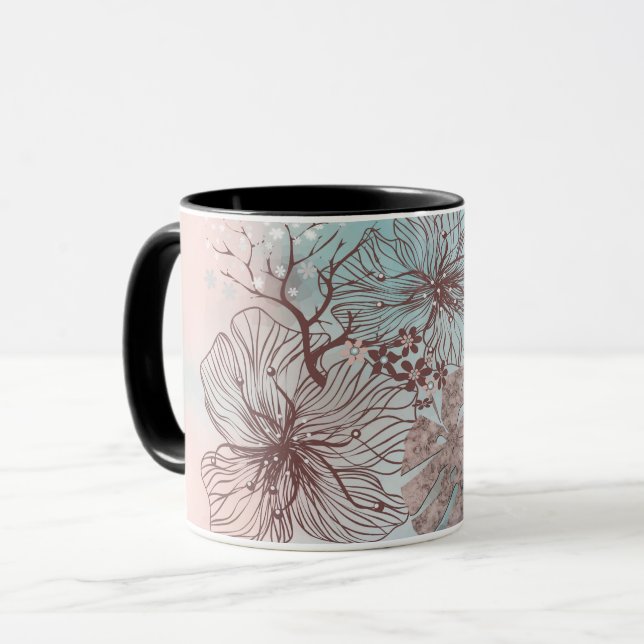 Abstrakta skissade blommor blad blomstergradient p mugg (Framsida vänster)