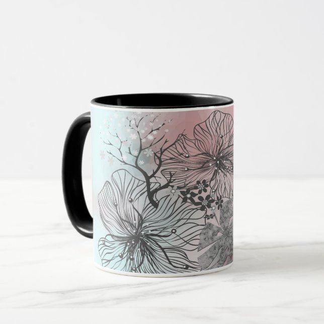 Abstrakta skissade blommor blad blomstergradient p mugg (Framsida vänster)