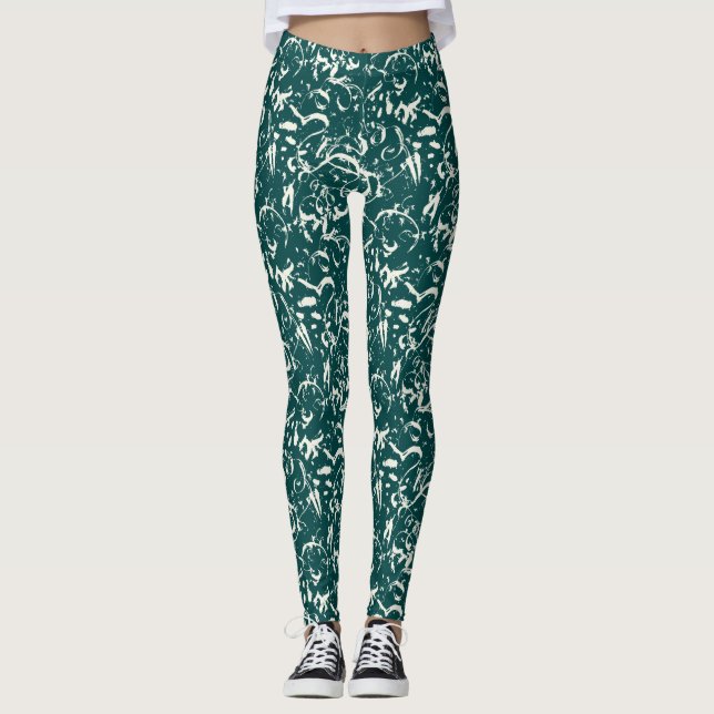 Abstrakta smaragdgröna Leggings  (Framsida)
