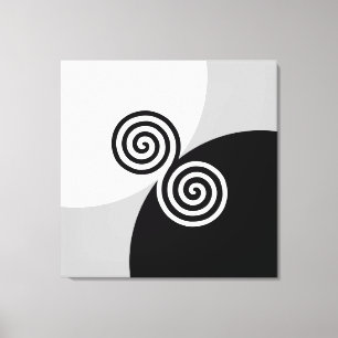 Abstrakta spiral cirklar på svart grått och vitt canvastryck
