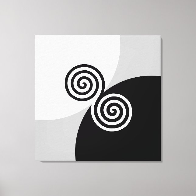 Abstrakta spiral cirklar på svart grått och vitt canvastryck (Framsida)