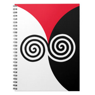 Abstrakta spiral cirklar på svart röd och vit anteckningsbok