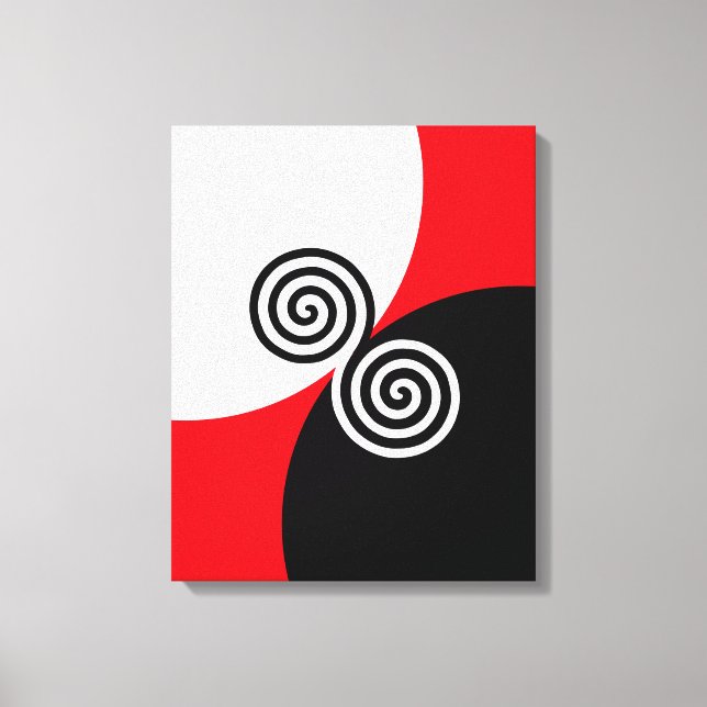 Abstrakta spiral cirklar på svart röd och vit canvastryck (Framsida)