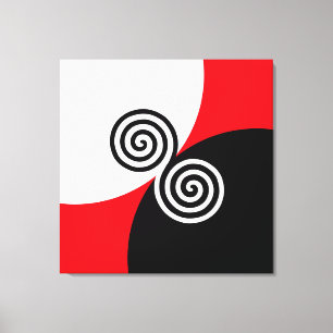 Abstrakta spiral cirklar på svart röd och vit canvastryck