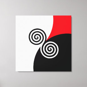 Abstrakta spiral cirklar på svart röd och vit canvastryck