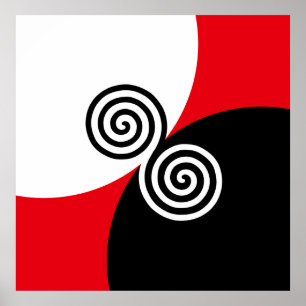 Abstrakta spiral cirklar på svart röd och vit poster