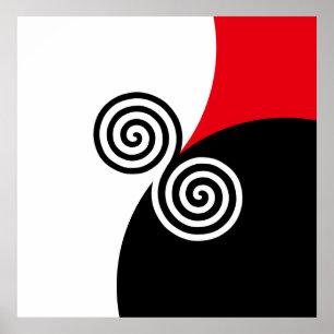 Abstrakta spiral cirklar på svart röd och vit poster