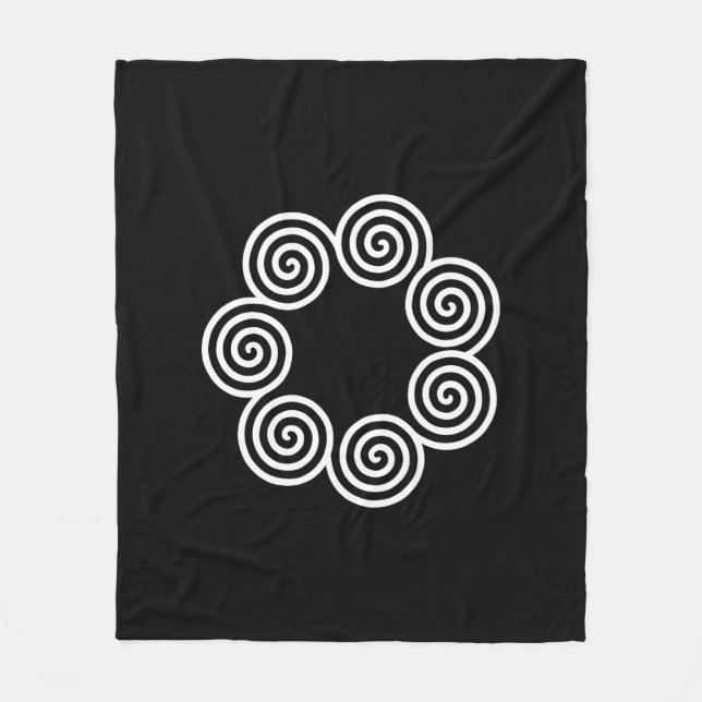 Abstrakta spiralcirklar i svart och vitt fleecefilt (Framsidan)