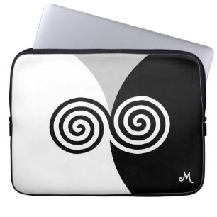 Abstrakta spiralcirklar på svart grått och vitt laptop fodral