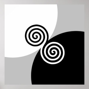 Abstrakta spiralcirklar på svart grått och vitt poster