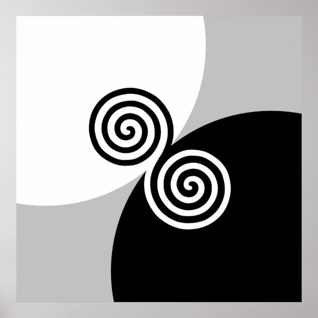 Abstrakta spiralcirklar på svart grått och vitt poster (Framsidan)