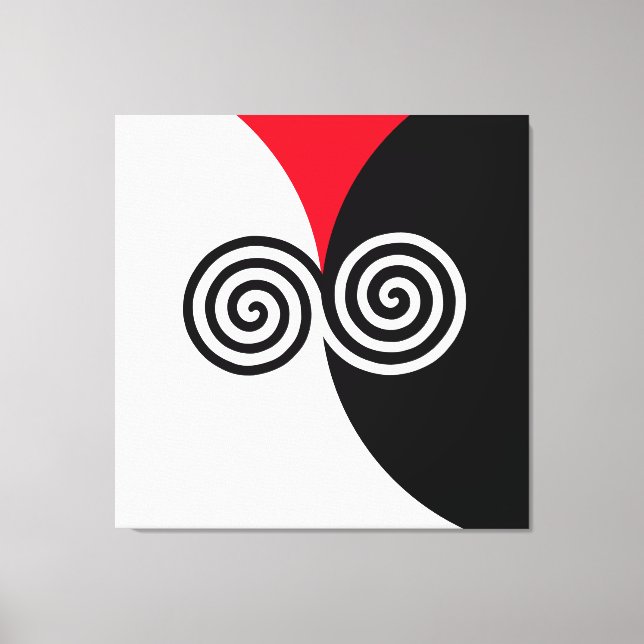 Abstrakta spiralcirklar på svart röd och vit canvastryck (Framsida)