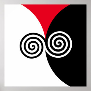 Abstrakta spiralcirklar på svart, röd och vit poster