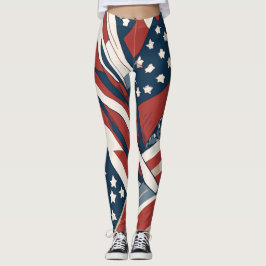 Abstrakta stjärnor och ränder 4 juli leggings