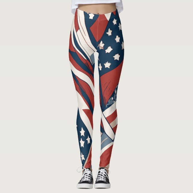 Abstrakta stjärnor och ränder 4 juli leggings (Framsida)