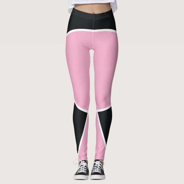 Abstrakta svarta och rosa geometriska leggings (Framsida)