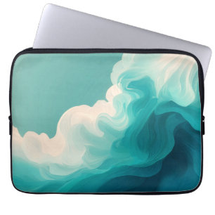 Abstrakta teal och vita flödande vågor laptop fodral