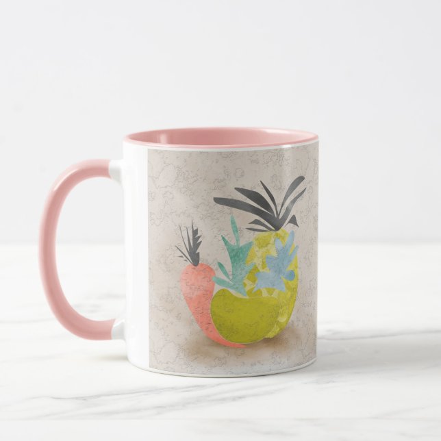 Abstrakta tecknade morötter ananas frukter mat re mugg (Vänster)