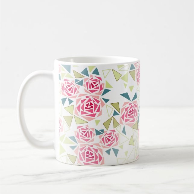Abstrakta trianglar rosor modern mosaiktryck kaffemugg (Vänster)