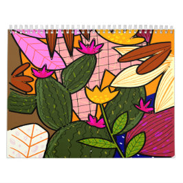 Abstrakta tropiska blad och blommor kalender