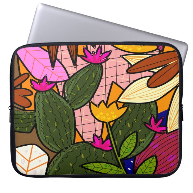 Abstrakta tropiska blad och blommor  laptop fodral (Framsidan)