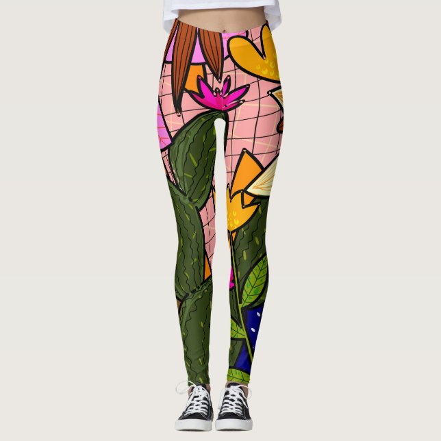 Abstrakta tropiska blad och blommor   leggings (Framsida)