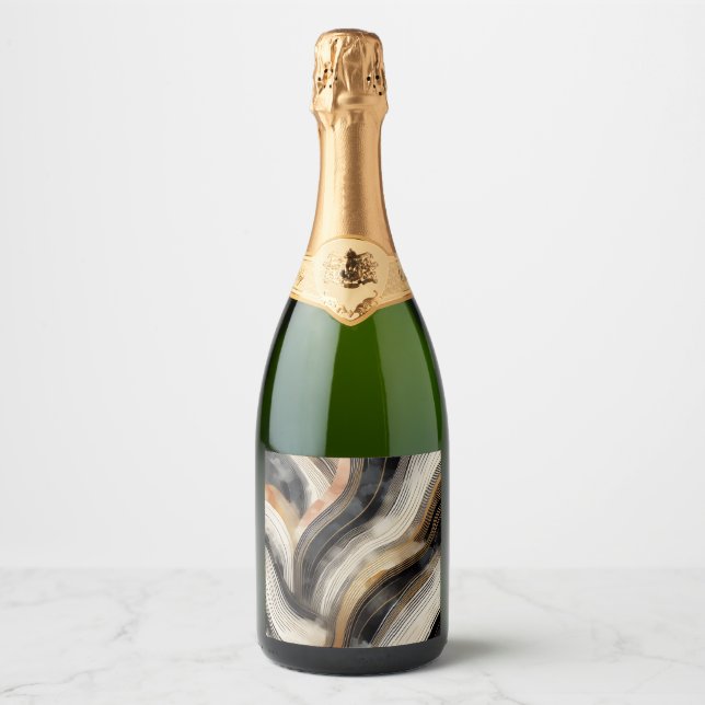 abstrakta vågor champagneflasketikett (Framsida)