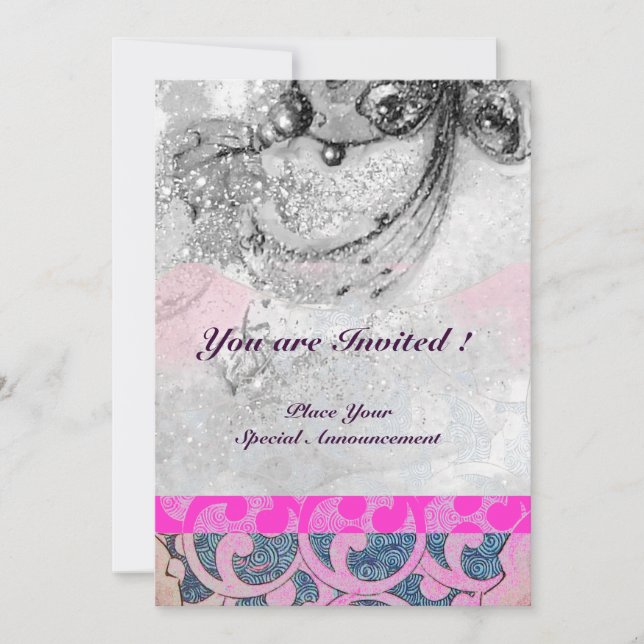 ABSTRAKTA VÅGOR, Svart Vitt, Fuchsia Rosa Bröllop Inbjudningar (Framsida)