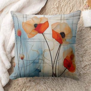 Abstrakta vallmoblommor i modern geometrisk stil 2 kudde
