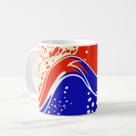 Abstrakta vätskevågor i rött och blått kaffemugg
