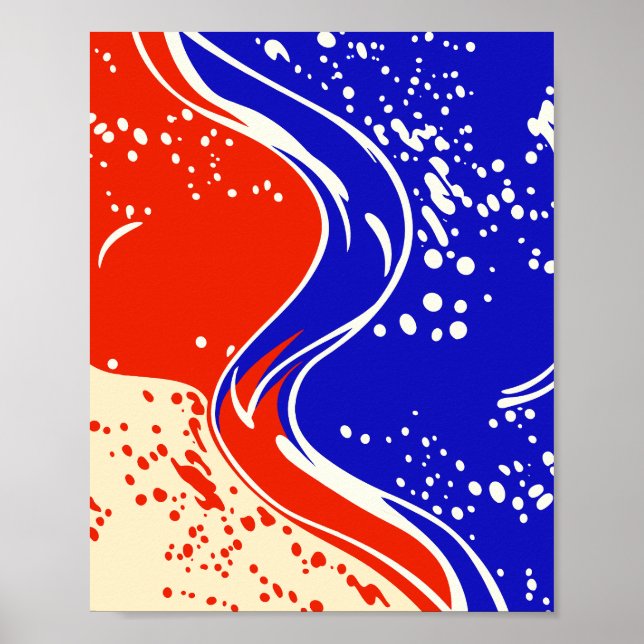 Abstrakta vätskevågor i rött och blått poster (Framsidan)
