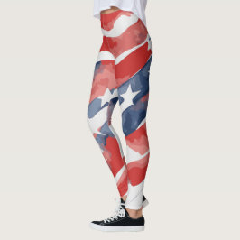 Abstrakta vattenfärgade flaggleggings för 4 juli leggings