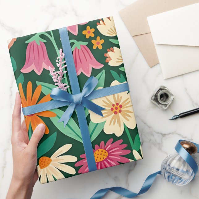 Abstrakta vilda blommor fjärilar inslagspapper presentpapper (Gifting)