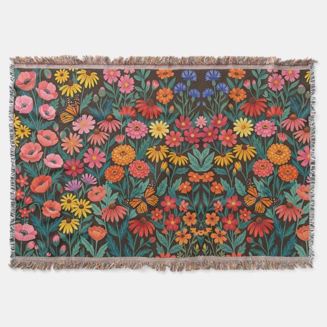 Abstrakta vildblommor monarkfjärilar filtar (Framsidan)