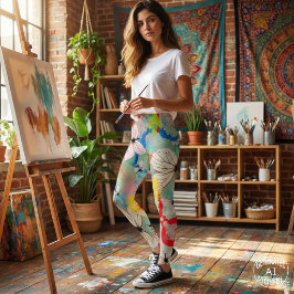 Abstrakta vita fjärilar färgglad färgsprut leggings