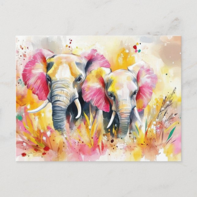 Abstrakte Aquarell Illustration eines Elefanten Vykort (Framsida)