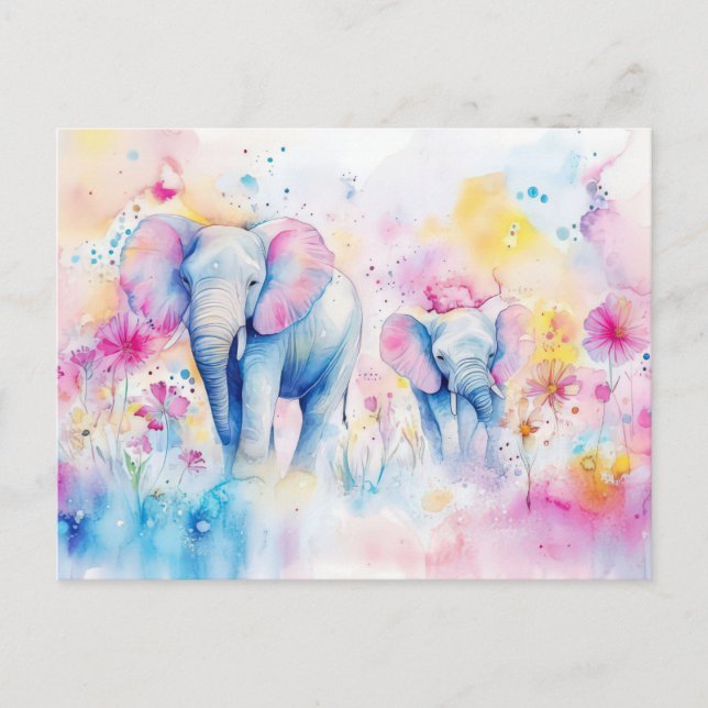 Abstrakte Aquarell Illustration eines Elefanten Vykort (Framsida)